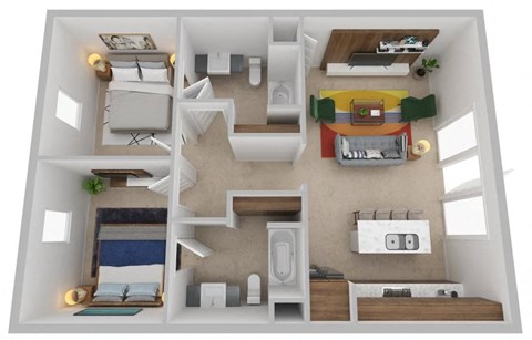 Floor plan for 2 beds, 2 baths, 902 sqft